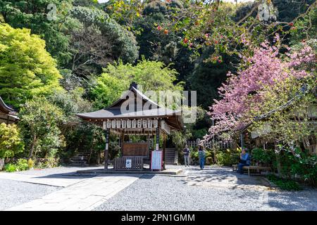 Kyoto Japan 2023. April, Otoyo Jinja-Schrein mit Mäusestatuen, der den Schrein beherbergt, in dem der Gott der Vermittlung zu Gast ist, Kyoto, Japan Stockfoto