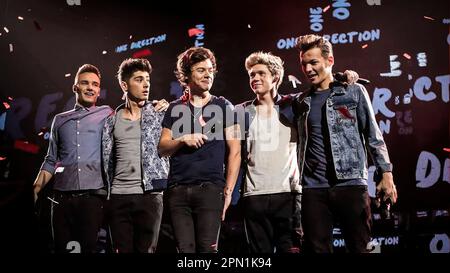 HARRY STYLES, ZAYN MALIK, LIAM PAYNE, NIALL HORAN UND LOUIS TOMLINSON IN ONE DIRECTION: DIES IST US (2013), REGIE MORGAN SPURLOCK. KREDIT: FULWELL 73/SYCO ENTERTAINMENT/TRISTAR PICTURES/WARRIOR POETS/ALBUM Stockfoto