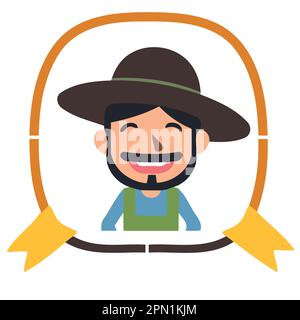 Cowboy-Mann-Avatar für die minimalistische Vektordarstellung der Fleite Junina Stock Vektor
