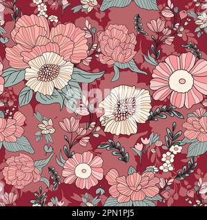 Rotes, Rotes, Pinkes Blumenmuster Stock Vektor
