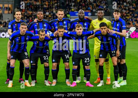 Mailand, Italien. 15. April 2023. Start-11 des Spiels Inter für die Serie A zwischen Inter und Monza bei Giuseppe Meazza in Mailand. (Foto: Gonzales Photo/Alamy Live News Stockfoto