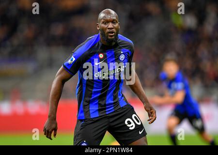 Mailand, Italien. 15. April 2023. Romelu Lukaku (90) von Inter in der Serie Ein Spiel zwischen Inter und Monza bei Giuseppe Meazza in Mailand gesehen. (Foto: Gonzales Photo/Alamy Live News Stockfoto