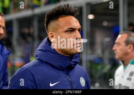 Mailand, Italien. 15. April 2023. Lautaro Martinez von Inter in der Serie Ein Spiel zwischen Inter und Monza bei Giuseppe Meazza in Mailand gesehen. (Foto: Gonzales Photo/Alamy Live News Stockfoto