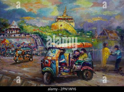 Kunst Ölgemälde schöne Kunst Thailand Tuk Tuk, Fahrzeug, siam Land des Lächelns Stockfoto