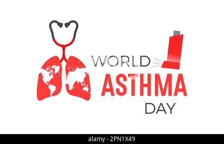 Der Welt-Asthma-Tag. Vektordarstellung des World Asthma Day Awareness Poster mit gesunder Lunge und Inhalator. Stock Vektor