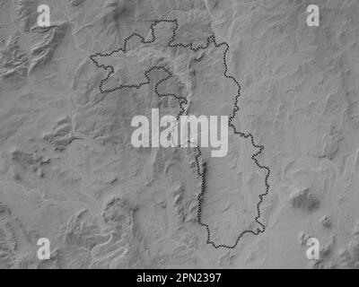 Malvern Hills, nicht städtischer Bezirk von England – Großbritannien. Grauskala-Höhenkarte mit Seen und Flüssen Stockfoto