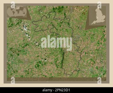 Malvern Hills, nicht städtischer Bezirk von England – Großbritannien. Hochauflösende Satellitenkarte. Eckkarten für zusätzliche Standorte Stockfoto