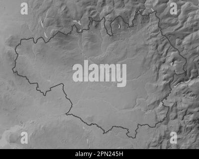 Großraum Manchester, Region England - Großbritannien. Grauskala-Höhenkarte mit Seen und Flüssen Stockfoto