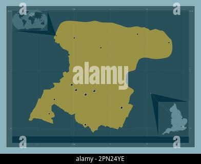 Medway, Einheit von England - Großbritannien. Durchgehende Farbform. Standorte der wichtigsten Städte der Region. Eckkarten für zusätzliche Standorte Stockfoto