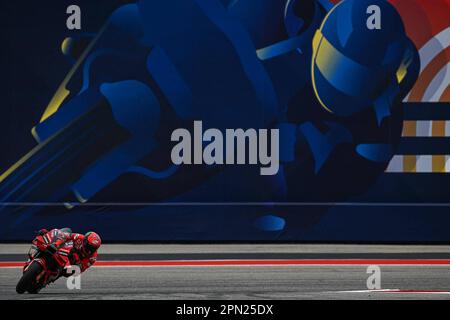 Austin, USA. 15. April 2023. Qualifizierung und Tissot Sprint Rennen für den MotoGP Red Bull Grand Prix of Las Americas auf dem Las Americas Circuit, Austin, Texas, 15. April 2023 in Bild: Francesco Bagnaia Clasificacion y Carrera al Sprint Tissot para el Gran Premio de Las Americas en el Circuito de Las Americas, Austin, Texas. 15 de Abril de 2023 POOL/ MotoGP.com/Cordon Pressebilder dienen ausschließlich redaktionellen Zwecken. Erforderlicher Kredit: © motogp.com Kredit: CORDON PRESS/Alamy Live News Stockfoto