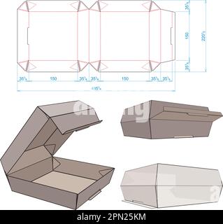 Fast Food - Burger Box Verpackung Design Vorlage kleben Stanzform geschnitten - Vektor Stock Vektor