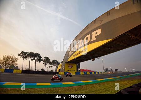 Le Mans, Frankreich. 16. April 2023. 06 OTTL PHILIPP (GER), CHECA CARRERA DAVID (ESP), DAVIES ROBERTS CHAZ (GBR), DUCATI PANIGALE V4R, ERC ENDURANCE DUCATI (GER), FORMULA EWC, Action während der 2023 24 Heures Moto, 1. Runde der FIM Endurance World Championship, auf dem Circuit Bugatti vom 13. Bis 16. April in Le Mans, Frankreich - Foto Alexandre Guillaumot/DPPI Credit: DPPI Media/Alamy Live News Stockfoto