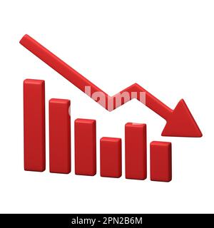 Ein Diagramm mit einem Abwärtstrend. Roter Pfeil, Der Auf Der Karte Nach Unten Zeigt. Kartenzeichen Nach Unten. Ein Symbol für einen Rückgang, einen Preisverfall. 3D Darstellung rendern Stockfoto