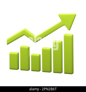 Grüner Pfeil Nach Oben. Aufwärtspfeil - Statistik. 3D Zeichen für Wachstumsdiagramm rendern. Grafikelement Auf Weißem Hintergrund Isoliert. Infografik Zum Handel. Stockfoto