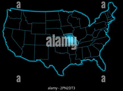 futuristisches Design mit blauer Landkarte von missouri Stockfoto