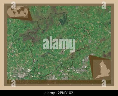 Ribble Valley, nicht städtischer Bezirk von England - Großbritannien. Satellitenkarte mit niedriger Auflösung. Eckkarten für zusätzliche Standorte Stockfoto