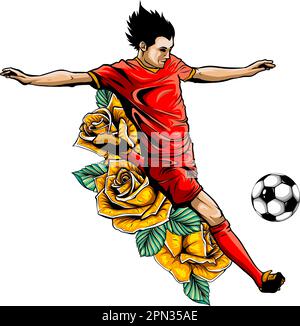 Fußballspieler Kicking Ball Vector. Fußballspieler-Vektorabbildung Stock Vektor