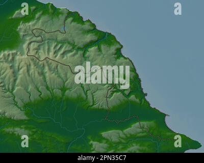 Scarborough, nicht städtischer Bezirk von England - Großbritannien. Farbige Höhenkarte mit Seen und Flüssen Stockfoto