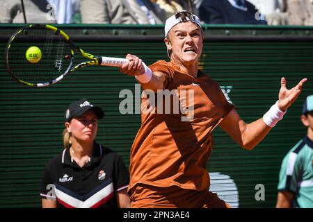 Roquebrune-Cap-Martin, Frankreich, Frankreich. 16. April 2023. Holger RUNE von Dänemark am 8. Tag der Rolex Monte-Carlo Masters 2023, ATP Masters 1000 Tennis Turnier im Monte-Carlo Country Club am 16. April 2023 in Roquebrune-Cap-Martin, Frankreich. (Kreditbild: © Matthieu Mirville/ZUMA Press Wire) NUR REDAKTIONELLE VERWENDUNG! Nicht für den kommerziellen GEBRAUCH! Stockfoto
