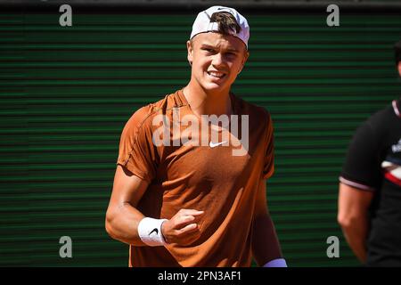 Roquebrune-Cap-Martin, Frankreich, Frankreich. 16. April 2023. Holger RUNE aus Dänemark feiert seinen Punkt am 8. Tag des Tennisturniers Rolex Monte-Carlo Masters 2023, ATP Masters 1000 im Monte-Carlo Country Club am 16. April 2023 in Roquebrune-Cap-Martin, Frankreich. (Kreditbild: © Matthieu Mirville/ZUMA Press Wire) NUR REDAKTIONELLE VERWENDUNG! Nicht für den kommerziellen GEBRAUCH! Stockfoto