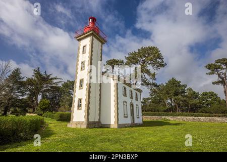 Leuchtturm Pointe de Combrit am Sainte Marine in der Nähe von Benodet, Bretagne, Frankreich Stockfoto