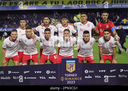 Buenos Aires, 15. April 2023, Team von Estudiantes vor dem Spiel der 12. Runde des argentinischen Liga Profesional de Fútbol Binance Cup Stockfoto