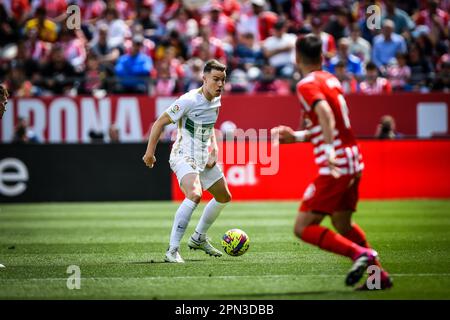 Girona, Spanien. 16. April 2023. Gumbau (Elche CF) während eines Spiels in La Liga Santander zwischen dem FC Girona und dem FC Elche CF im Estadio Municipal de Montilivi in Girona, Spanien, am 16. April 2023. (Foto/Felipe Mondino) Kredit: Live Media Publishing Group/Alamy Live News Stockfoto