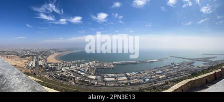 Morocco, Africa: aerial view of city skyline seen from the Kasbah of Agadir Oufla, a fort on the top of a mountain rising 236 meters above sea level Stock Photo