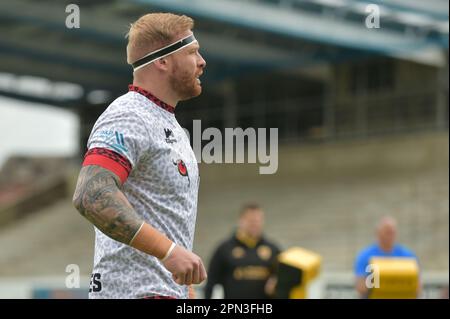 Wakefield, Großbritannien. 16. April 2023. Oliver Holmes #16 von Leigh Leopards vor dem Spiel der Betfred Super League Runde 9 Wakefield Trinity gegen Leigh Leopards im Be Well Support Stadium, Wakefield, Großbritannien, 16. April 2023 (Foto von Craig Cresswell/News Images) in Wakefield, Großbritannien, am 4./16. April 2023. (Foto: Craig Cresswell/News Images/Sipa USA) Kredit: SIPA USA/Alamy Live News Stockfoto