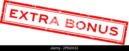 Grunge Red extra Bonuswort quadratische Gummidichtung auf weißem Hintergrund Stock Vektor