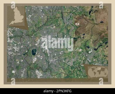 Tameside, metropolitan district of England - Great Britain. High resolution satellite map. Corner auxiliary location maps Stockfoto