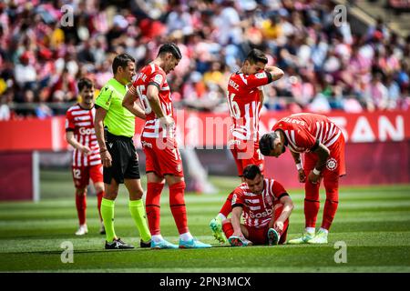 Girona, Spanien. 16. April 2023. Borja Garcia (FC Girona) während eines Spiels in La Liga Santander zwischen dem FC Girona und dem CF Elche im Estadio Municipal de Montilivi in Girona, Spanien, am 16. April 2023. (Foto/Felipe Mondino) Kredit: Unabhängige Fotoagentur/Alamy Live News Stockfoto