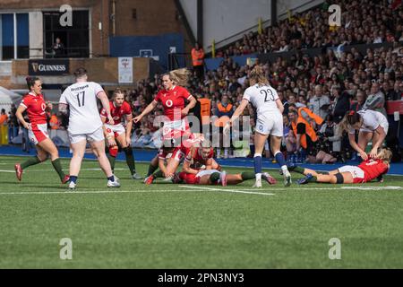 Cardiff, Wales. 15. April 2023 Spieler beim TikTok Women's Six Nations Rugby-Spiel Wales gegen England im Cardiff Park Arms Stadium in Cardiff, Wales. Kredit: Sam Hardwick/Alamy Live News. Stockfoto