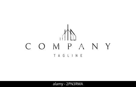 Vector-Logo, auf dem ein abstraktes Bild eines modernen modularen Hauses abgebildet ist. Stock Vektor