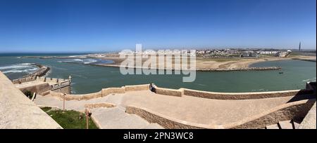 Morocco, Africa: Rabat, skyline of the new city and the Bou Regreg river leading to the Atlantic Ocean seen from the old Kasbah of the Udayas Stock Photo