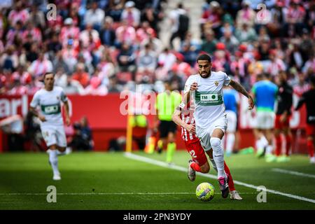 Girona, Spanien. 16. April 2023. Mascarell (Elche CF) während eines Spiels in La Liga Santander zwischen dem FC Girona und dem FC Elche CF im Estadio Municipal de Montilivi in Girona, Spanien, am 16. April 2023. (Foto/Felipe Mondino) Kredit: Live Media Publishing Group/Alamy Live News Stockfoto