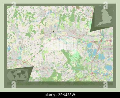 Windsor und Maidenhead, Großstadtbezirk von England - Großbritannien. Straßenkarte Öffnen. Eckkarten für zusätzliche Standorte Stockfoto