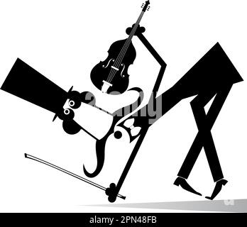 Cartoon lange Schnurrbärte Cellistin-Illustration isoliert. Lächelnde Schnurrbartcellistin im Hut beugt sich tief vor der Öffentlichkeit Stock Vektor