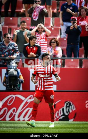 Girona, Spanien. 16. April 2023. Castellanos (FC Girona) während eines Spiels in La Liga Santander zwischen dem FC Girona und dem CF Elche im Estadio Municipal de Montilivi in Girona, Spanien, am 16. April 2023. (Foto/Felipe Mondino) Kredit: Unabhängige Fotoagentur/Alamy Live News Stockfoto