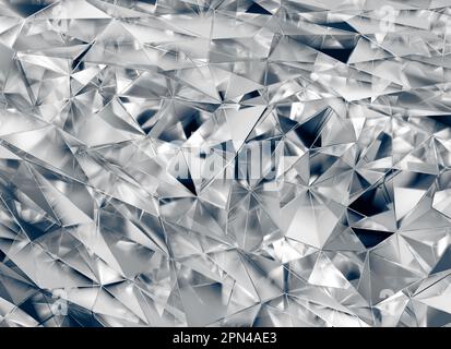 Abstraktes Rendering von 3D-Illustrationen mit silberverchromter Kristalltextur im Hintergrund Stockfoto