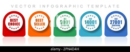 Business Icon Set, flaches Design verschiedene bunte Symbole wie Best Choice, Bestseller, iso 9001, iso 14001 und iso 27001 für Webde Vaccine, PEO Stock Vektor