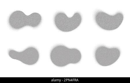 Abstrakte Halbtonformen mit fließenden Gradientenpunkten. Flüssige Grunge-Flecken mit Abstufung. Körnige, zufällige Schattierungselemente. Vektorsatz Stock Vektor
