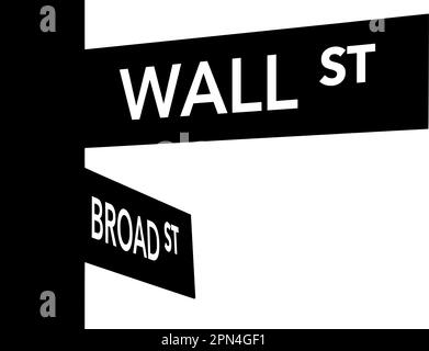 Die Ecke Wall Street und Broad Street sind mit einem Schild in einer Vektorabbildung gekennzeichnet. Stock Vektor