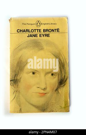 Charlotte Bronte - Jayne Eyre. Die Penguin English Library, ein Taschenbuchstudio auf weißem Hintergrund. Gebrauchte Kopie Stockfoto