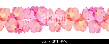 Banner mit Blumenmuster und wunderschönen bunten Blüten. Botanische Darstellung des Frühlings auf weißem Hintergrund. Vektor. Stock Vektor