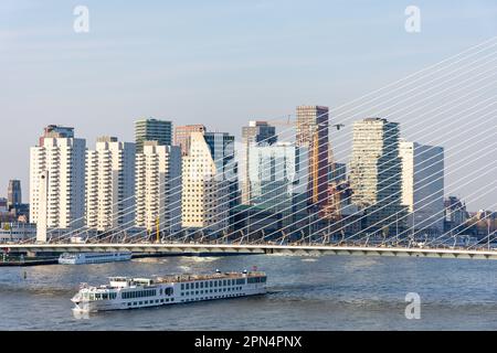 Erasmusbrug-Hängebrücke und Stadtsdriehoek-Bezirk über den Nieuwe Mass River, Rotterdam, Provinz Südholland, Königreich der Niederlande Stockfoto