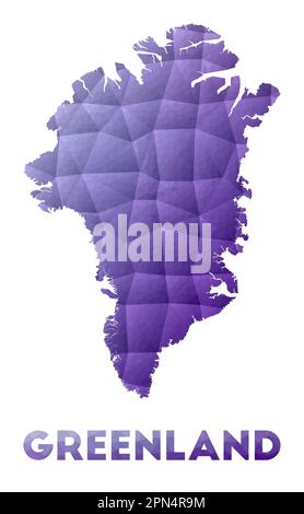 Karte Grönlands. Niedrige Poly-Darstellung des Landes. Lilafarbenes geometrisches Design. Darstellung des polygonalen Vektors. Stock Vektor
