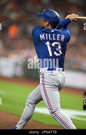 Texas Rangers erster Baseman Brad Miller (13) während des MLB-Spiels zwischen den Texas Ranges und den Houston Astros am Freitag, den 14. April 2023, bei Minute M. Stockfoto