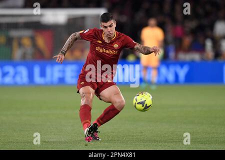 Rom, Italien. 16. April 2023. Gianluca Mancini von AS Roma während des Fußballspiels der Serie A zwischen AS Roma und Udinese Calcio im Olimpico-Stadion in Rom (Italien), 16. April 2023. Kredit: Insidefoto di andrea staccioli/Alamy Live News Stockfoto