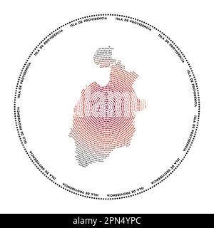 Rundes Logo von Isla de Providencia. Digitale Form der Isla de Providencia in gepunktetem Kreis mit Inselname. Techniksymbol der Insel mit Gradient Stock Vektor